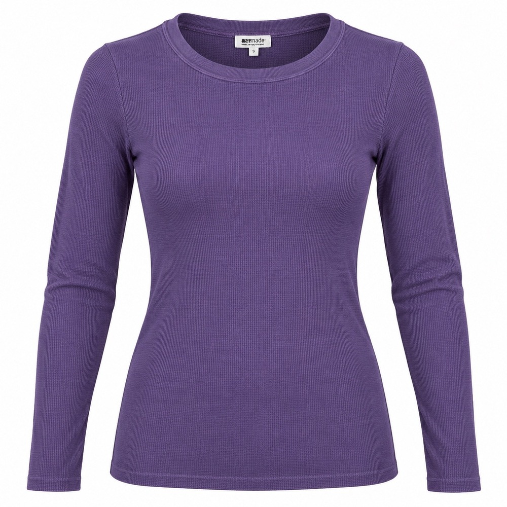 LAmade Womens Top S Cotton Modal Purple Waffle Knit Thermal Long Sleeve Crew
